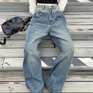 Womens Retro Jeans Size 2XL Blue High Rise Straight Leg Washed Denim Stretch